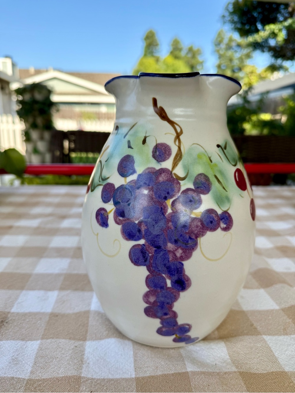 Vintage 1997 Clouds of Folsom Hand-Painted Fruit Pottery Pitcher / Vase - Picture 5 of 10